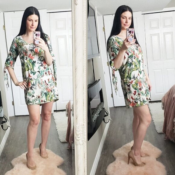 H&M * Tropical Print Butterfly Mini Dress * 8 - Picture 1 of 10